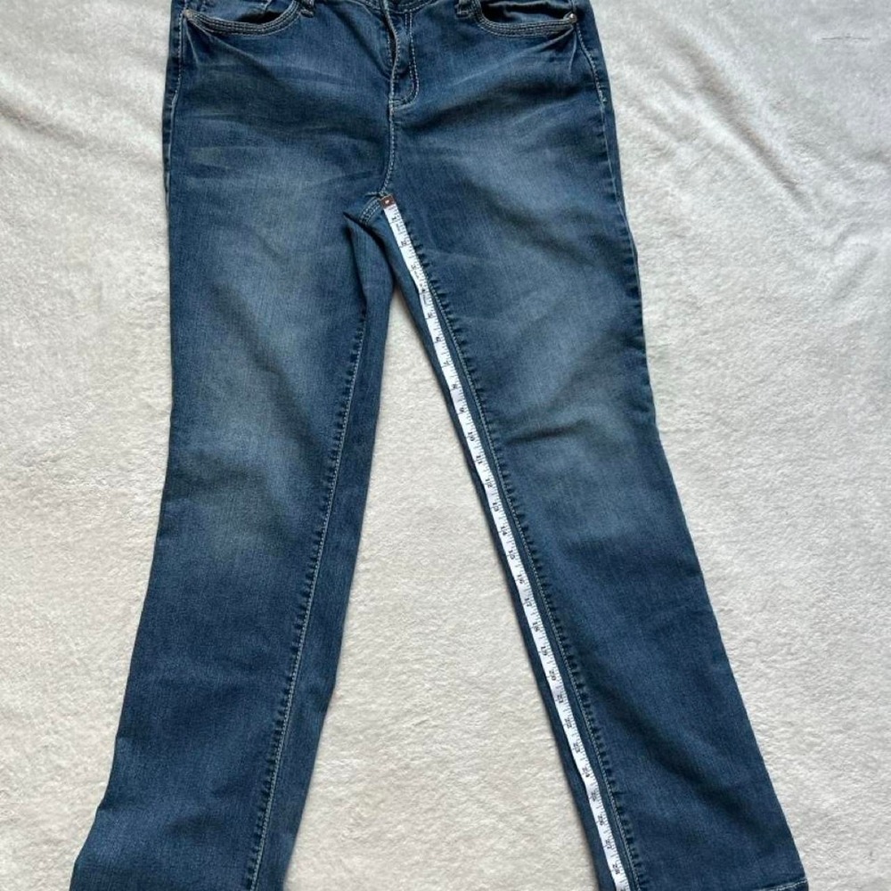 Earl Jean Women's Mid-Rise Embellished Boot Leg Dark Wash Denim Jeans Sz 10